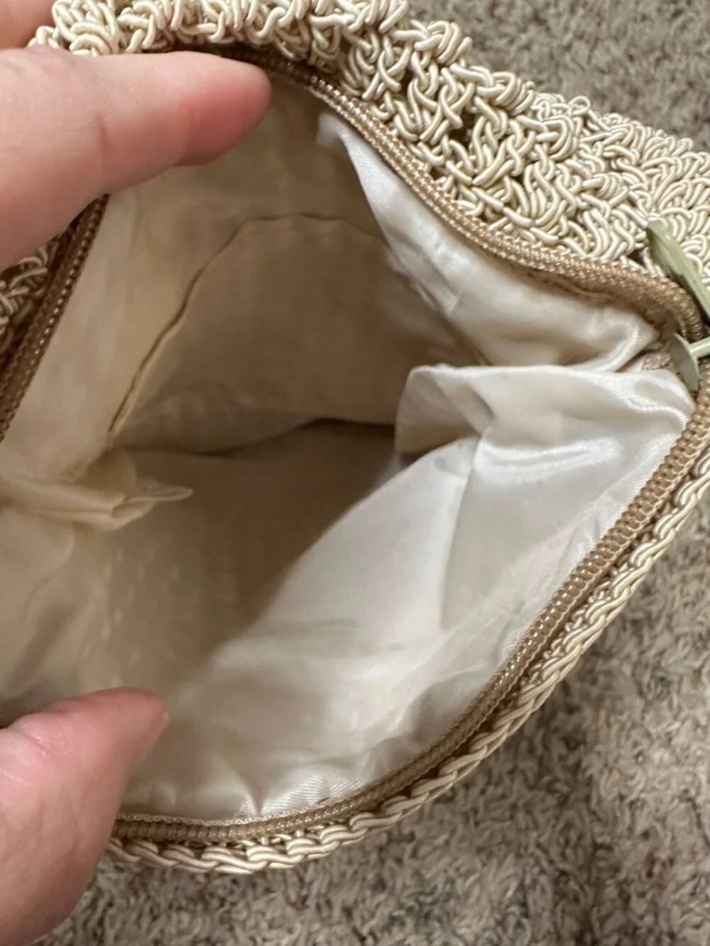 Beige Crochet Crossbody Bag 100% Rayon Lightweight Small Purse Flap Closure